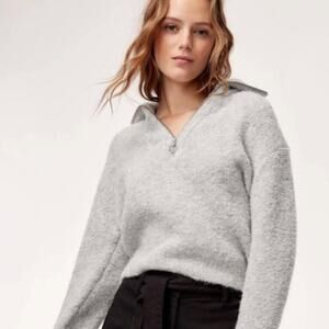 Aritzia Wilfred Gwyneth Grey Quarter Zip Sweater